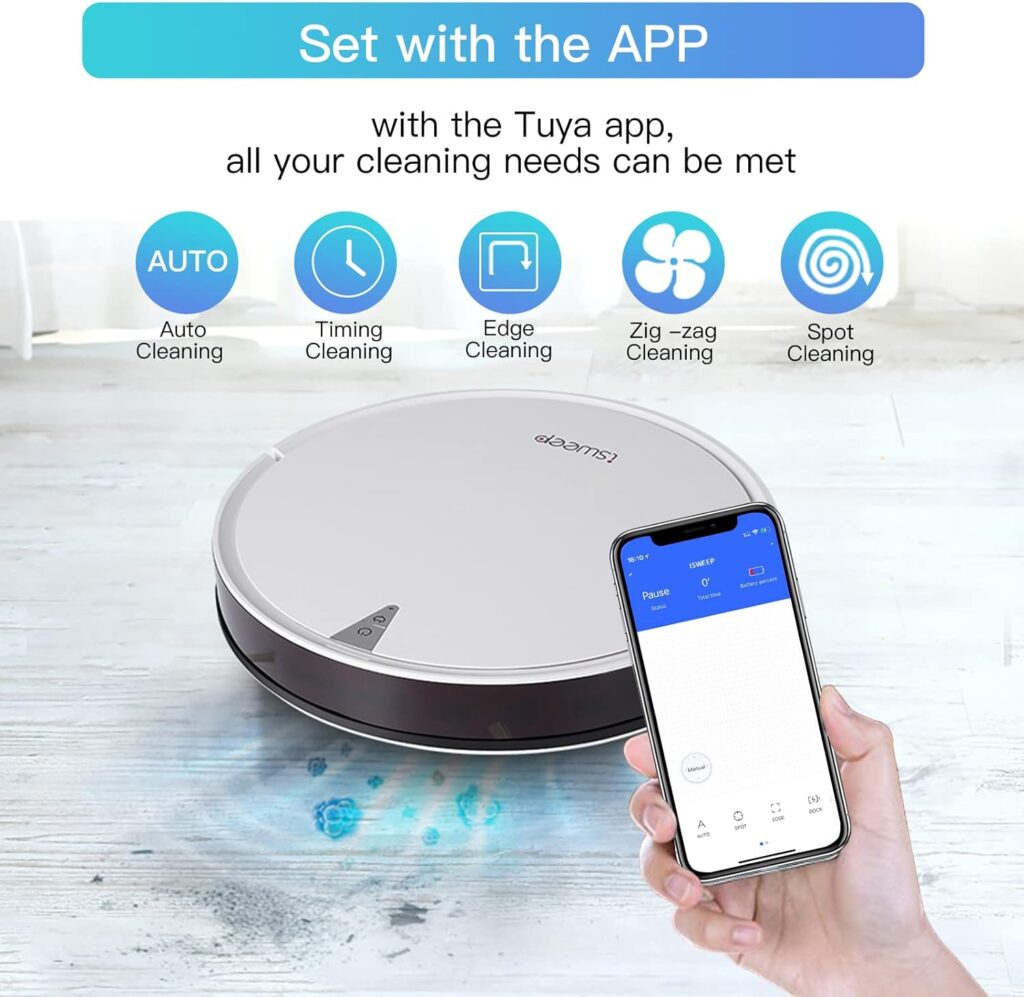 ROMTOS X5 Robot Vacuum and Mop Cleaner,Electric Water Tank 2 in 1, 2000Pa Suction Sweeping and Mopping Vacuuming,APP Control, Self-Charging