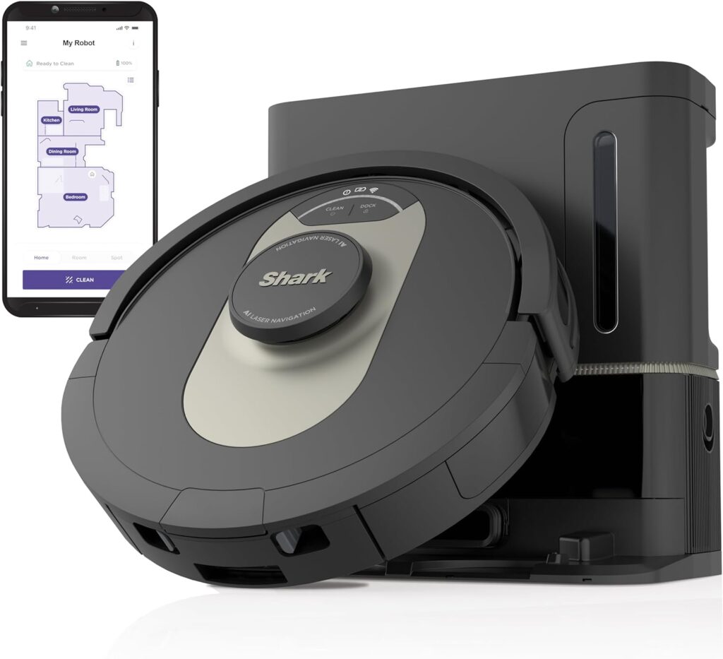 Shark AV2501AE AI Robot Vacuum with XL HEPA Self-Empty Base, Bagless, 60-Day Capacity, LIDAR Navigation, Perfect for Pet Hair, Compatible with Alexa, Wi-Fi Connected, Carpet  Hard Floor, Black