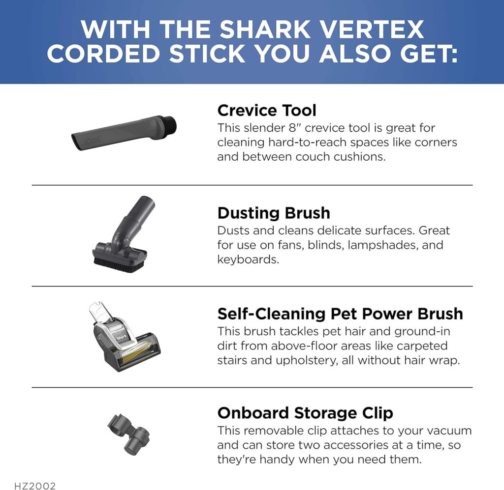 Shark HZ2002 Vertex Ultralight Corded Stick DuoClean PowerFins  Self-Cleaning Brushroll, Perfect for Pets, Removable Hand Vacuum, Upholstery Tool, Dusting  Power Brushes, Cobalt Blue