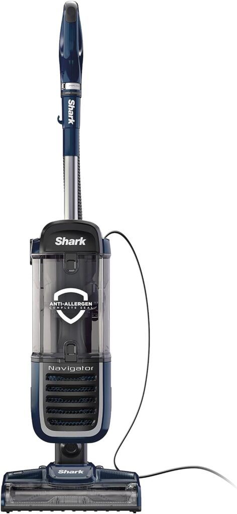 Shark NV151 Navigator Pro Complete Upright Vacuum with HEPA Filtration, Swivel Steering, Power Brush, Crevice Tool  Upholstery Tool, for Pet Hair  Multi-Surface Cleaning, Navy, 0.87 Qt. Dust Cup