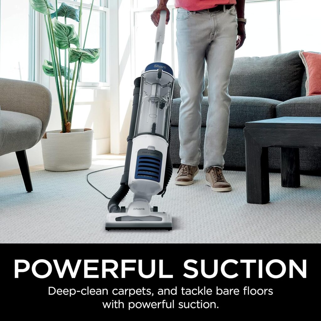 Shark NV151 Navigator Pro Complete Upright Vacuum with HEPA Filtration, Swivel Steering, Power Brush, Crevice Tool  Upholstery Tool, for Pet Hair  Multi-Surface Cleaning, Navy, 0.87 Qt. Dust Cup