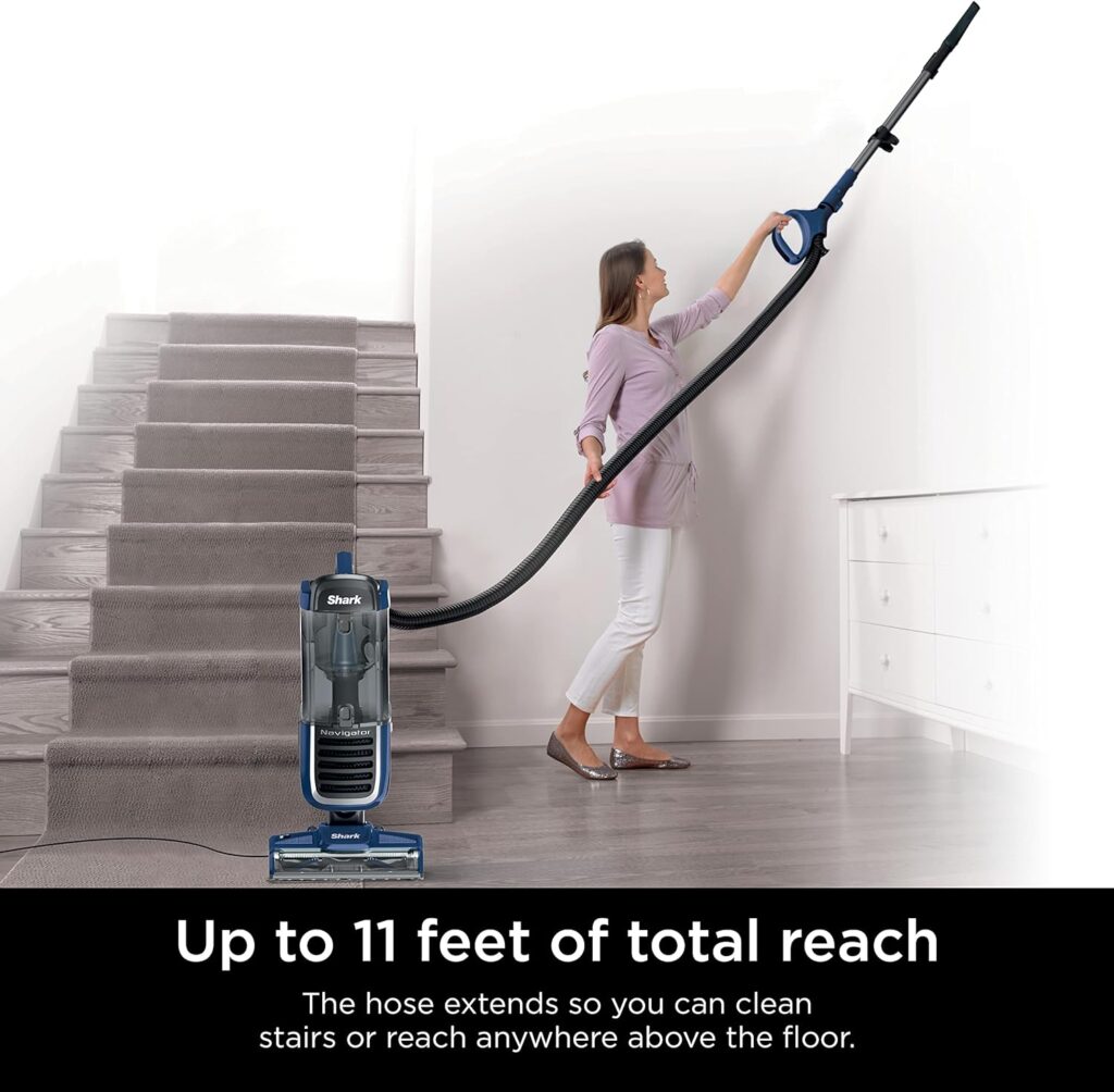 Shark NV151 Navigator Pro Complete Upright Vacuum with HEPA Filtration, Swivel Steering, Power Brush, Crevice Tool  Upholstery Tool, for Pet Hair  Multi-Surface Cleaning, Navy, 0.87 Qt. Dust Cup