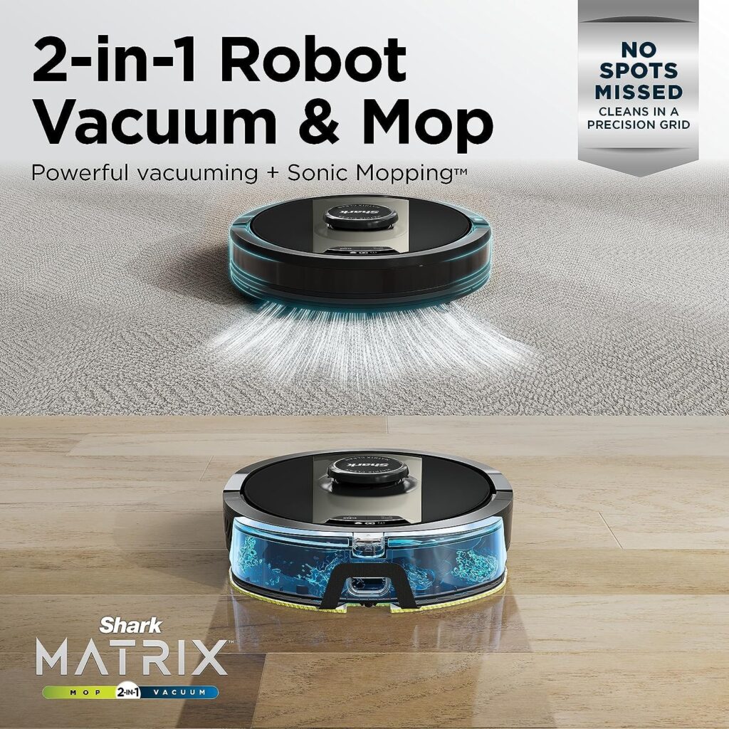 Shark RV2410WD IQ 2-in-1 Robot Vacuum  Mop with Matrix Clean  Sonic Mopping, Perfect for Pet Hair, Carpets, Hard Floors, Compatible with Alexa, Black/Gold, No Self-Empty Base (Renewed)