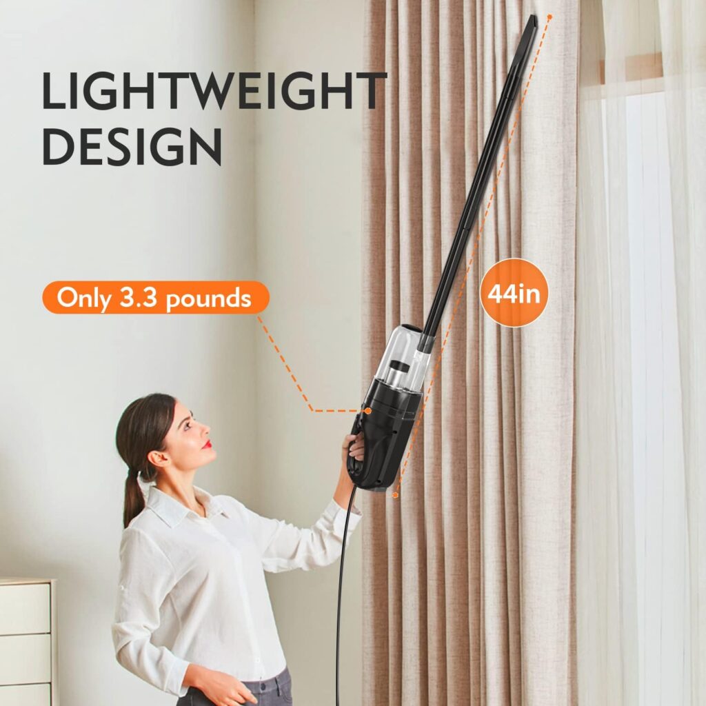 SOWTECH Corded Stick Vacuum Cleaner, 20Kpa Powerful Suction Stick Vacuum with 23Ft Cord, 6 in 1 Lightweight Vacuum Cleaner for Hard Floor Pet Hair, Black