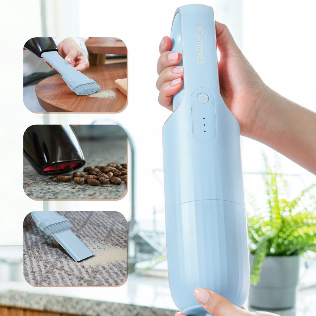 STARUMENT Portable Hand Vacuum Cleaner Handheld Cordless Cleaner for Dust Pet Hair Dirt, Home, Car Interior, Lightweight, Easy to Use, Compact Design Battery Rechargeable with USB-C Cable White