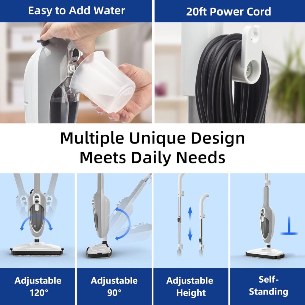 Steam Mop - 10-in-1 MultiPurpose Handheld Steam Cleaner Detachable Floor Steamer for Hardwood/Tile/Laminate Floors Carpet with 11 Accessories for Whole Home Use.