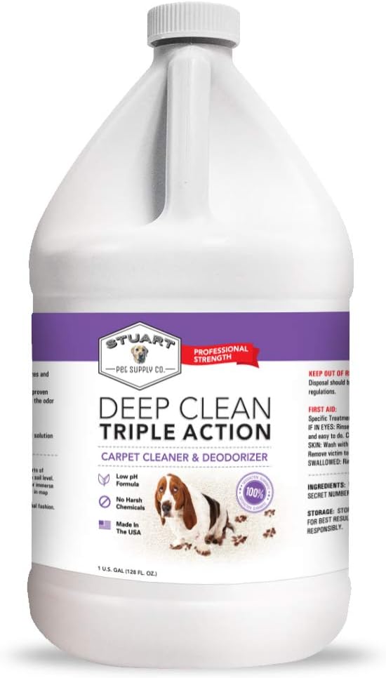 Stuart Pet Supply Co. Professional Strength Deep Clean (Gal.) 3X Carpet Cleaner Solution  Deodorizer, Concentrated Encapsulating Carpet Shampoo, Pet Odor  Dirty Carpet Cleaning Solution