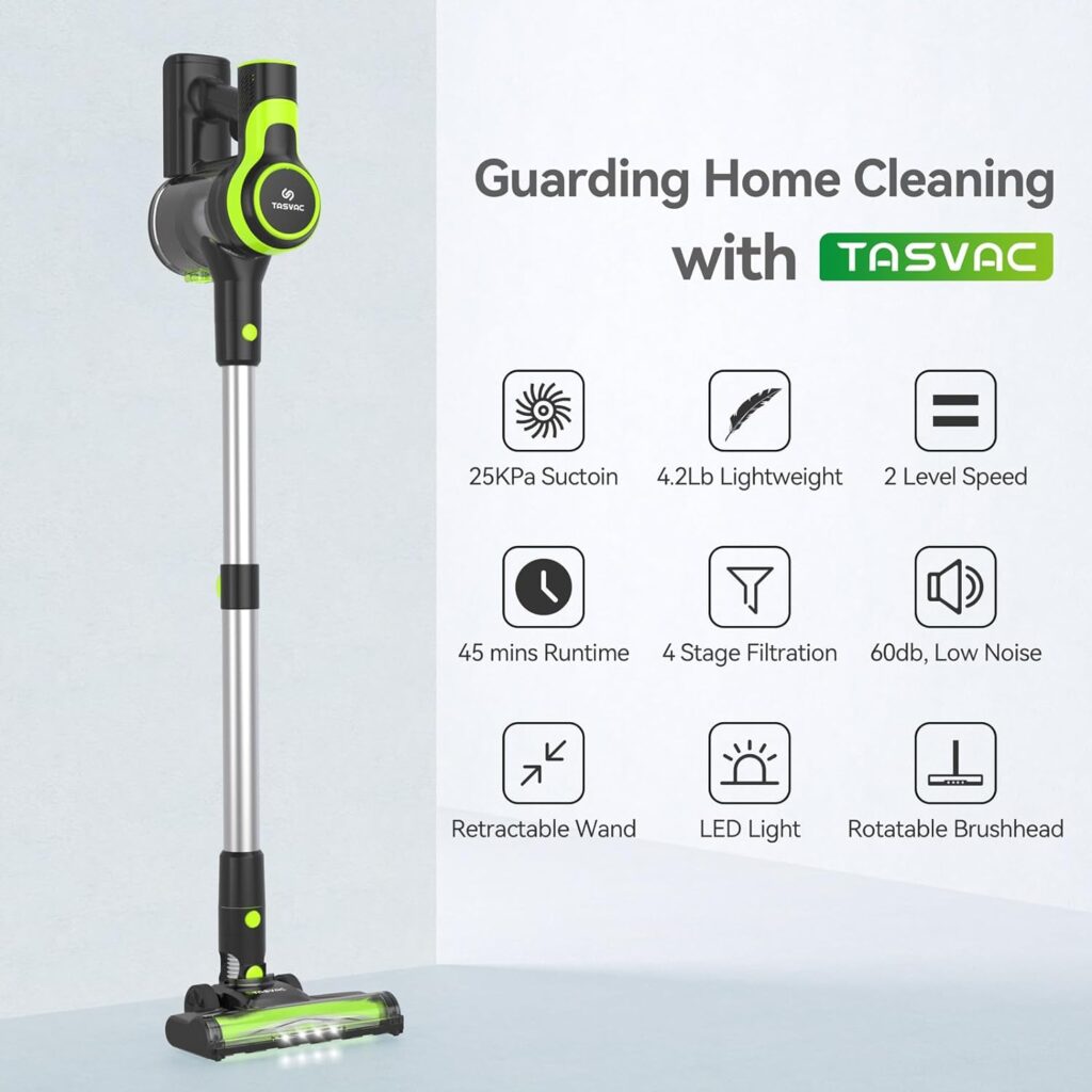 TASVAC Cordless Vacuum Cleaner, 28KPa Powerful Cordless Vacuum 6-in-1, Battery Stick Vacuum Rechargeable Vacuum 2200m-A-h Up to 45 Mins, Lightweight Handheld Vacuum Vleaner Carpet and Floor Pet Hair