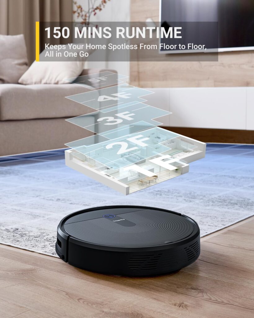 Thamtu G11 Max Robotic Vacuum Cleaner with Smart Dynamic Navigation, 2500Pa Suction Powerful Robot Vacuums, APP Control for Pet Hair, Hard Floor and Medium-Pile Carpet