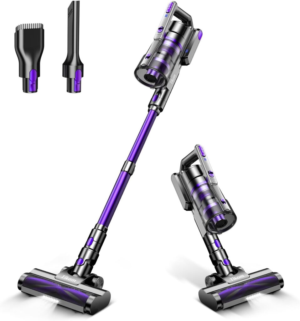 Tikom V700 Cordless Vacuum Cleaner with 450W 33Kpa Powerful Suction, Up to 50 Mins Runtime, 1.3L Dust Cup, 6 in 1 Stick Vacuum Cleaner Ideal for Carpet, Pet Hair, Hard Floor, Purple