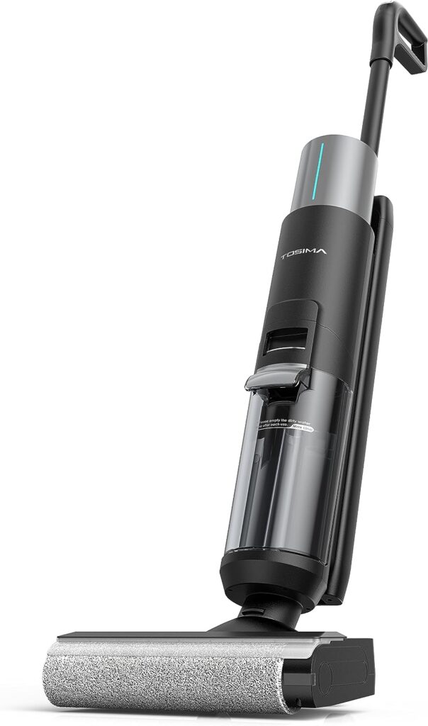 Tosima H1 Smart Cordless Wet Dry Vacuum Cleaner and Mop, Hardwood Floors Cleaner, Lightweight  Long Run Time, Great for Sticky Messes and Pet Hair, Space-Saving Design, Black