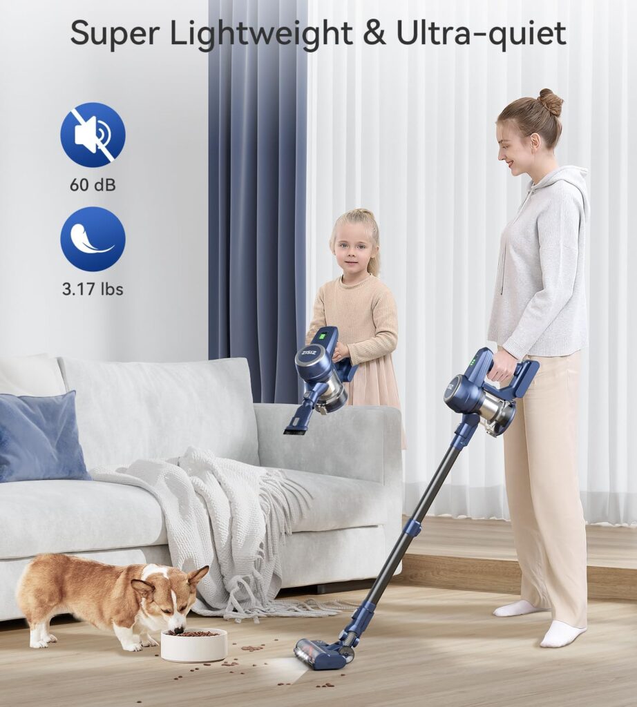 Tryseek Cordless Vacuum Cleaner, 26kPa Powerful Stick Vacuum 6 in 1, Rechargeable Battery Max 45 Mins Runtime, Lightweight  Quiet Vacuum Cleaner for Hardwood Floor Low-Pile Carpet Pet Hair, White