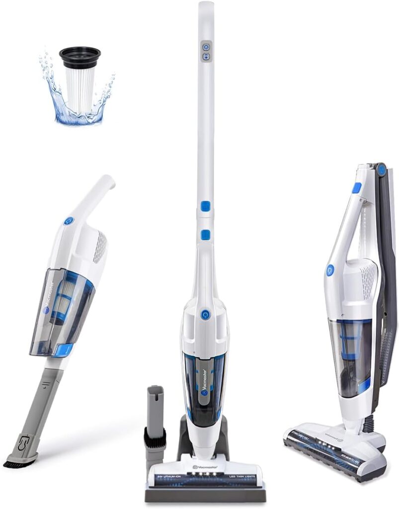 Vacmaster VSD1801 Cordless Handheld  Stick Vacuum Cleaner 2 in 1, Rechargeable Li-ion Battery Powerful Lightweight for Hardwood Floor, Carpet and Pet Hair White