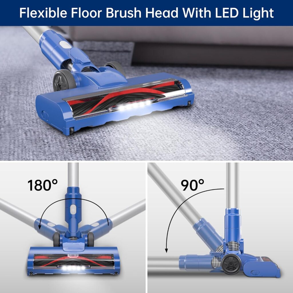 Vacuum Cleaner,Huije 380W 28Kpa Cordless Stick Vacuum for Home,6-in-1 Rechargeable Vacuum with LED Display,45mins Max,Lightweight Vacuum with LED Headlights for Hardwood Floor Low-Pile Carpet Pet Hair