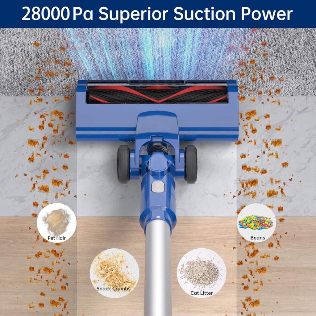 Vacuum Cleaner,Huije 380W 28Kpa Cordless Stick Vacuum for Home,6-in-1 Rechargeable Vacuum with LED Display,45mins Max,Lightweight Vacuum with LED Headlights for Hardwood Floor Low-Pile Carpet Pet Hair