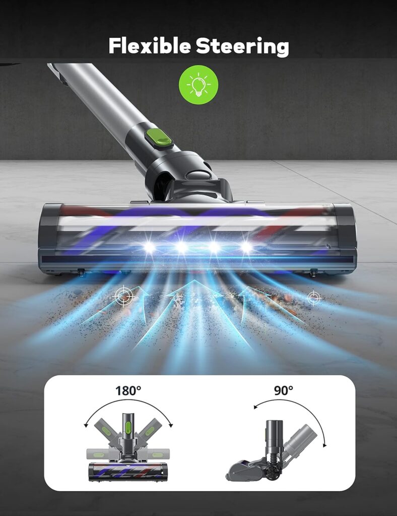 Voweek Cordless Vacuum Cleaner, 6 in 1 Lightweight Stick Vacuum with 3 Power Modes, LED Display, Powerful Vacuum Cleaner Up to 45min Runtime for Hardwood Floor Pet Hair Home Car