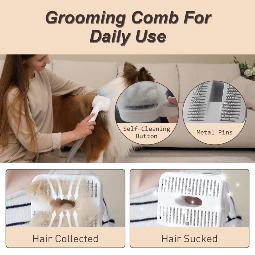 whall Pet Grooming Vacuum for 99% Hair, 3 Mode Suction Dog Vacuum Brush for Shedding Grooming, Low Noise Dog Hair Vacuum Groomer with 2.3L Dust Cup, Gray