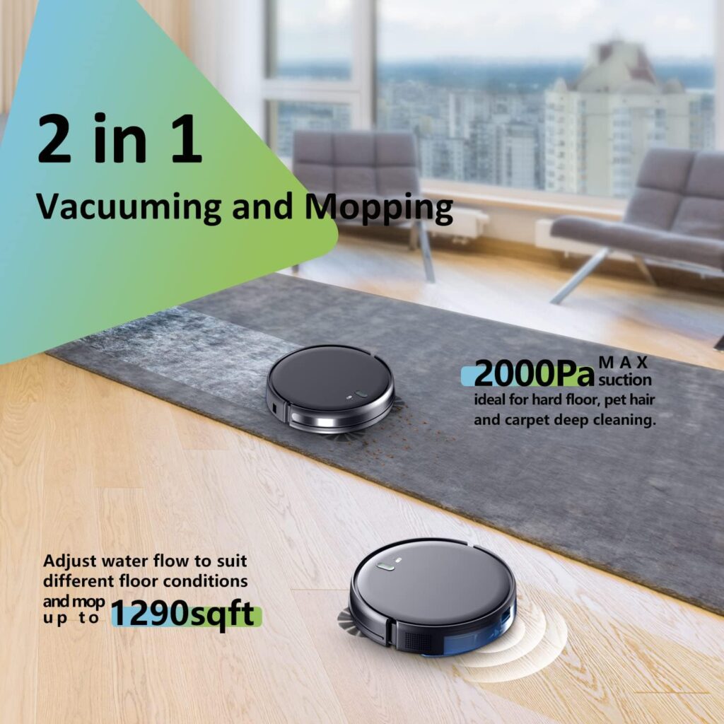 XIEBro Robot Vacuum and Mop Combo, 2 in 1 Mopping Robotic Vacuum with WiFi/App/Alexa, Robotic Vacuum Cleaner, Schedule Settings, Self-Charging,Ideal for Hard Floor, Pet Hair and Carpet