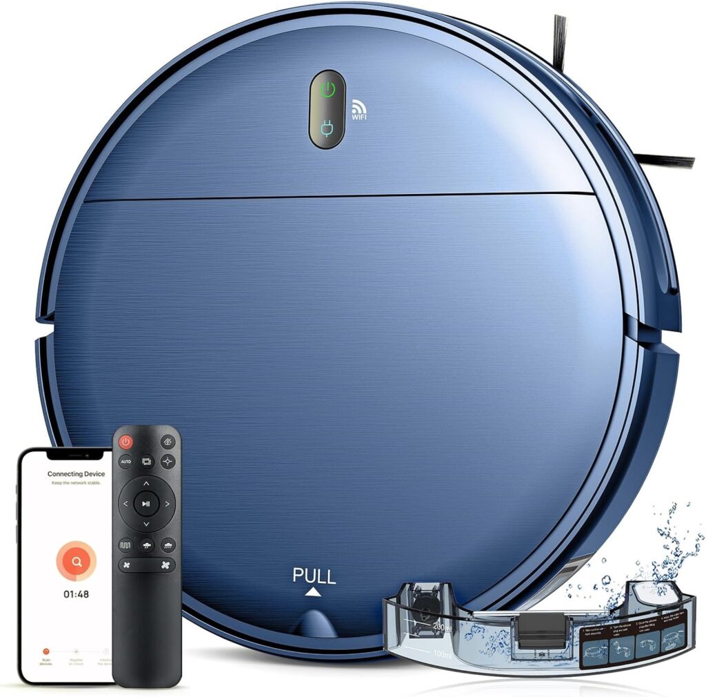 ZCWA Robot Vacuum Cleaner, Robotic Vacuum and Mop Combo Compatible with Alexa/WiFi/App, Self-Charging, 230ML Water Tank for Pet Hair, Hard Floors and Low Pile Carpets