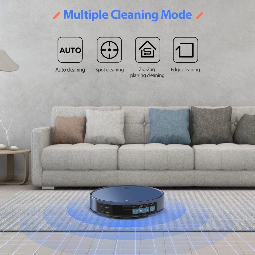 ZCWA Robot Vacuum Cleaner, Robotic Vacuum and Mop Combo Compatible with Alexa/WiFi/App, Self-Charging, 230ML Water Tank for Pet Hair, Hard Floors and Low Pile Carpets